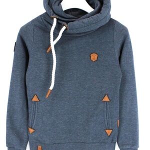 Naketano women Turtleneck Sweater in Blue with Brown Details